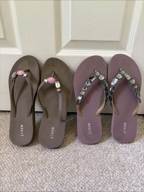 J. Crew Pink and Taupe Jeweled Women's Sandals